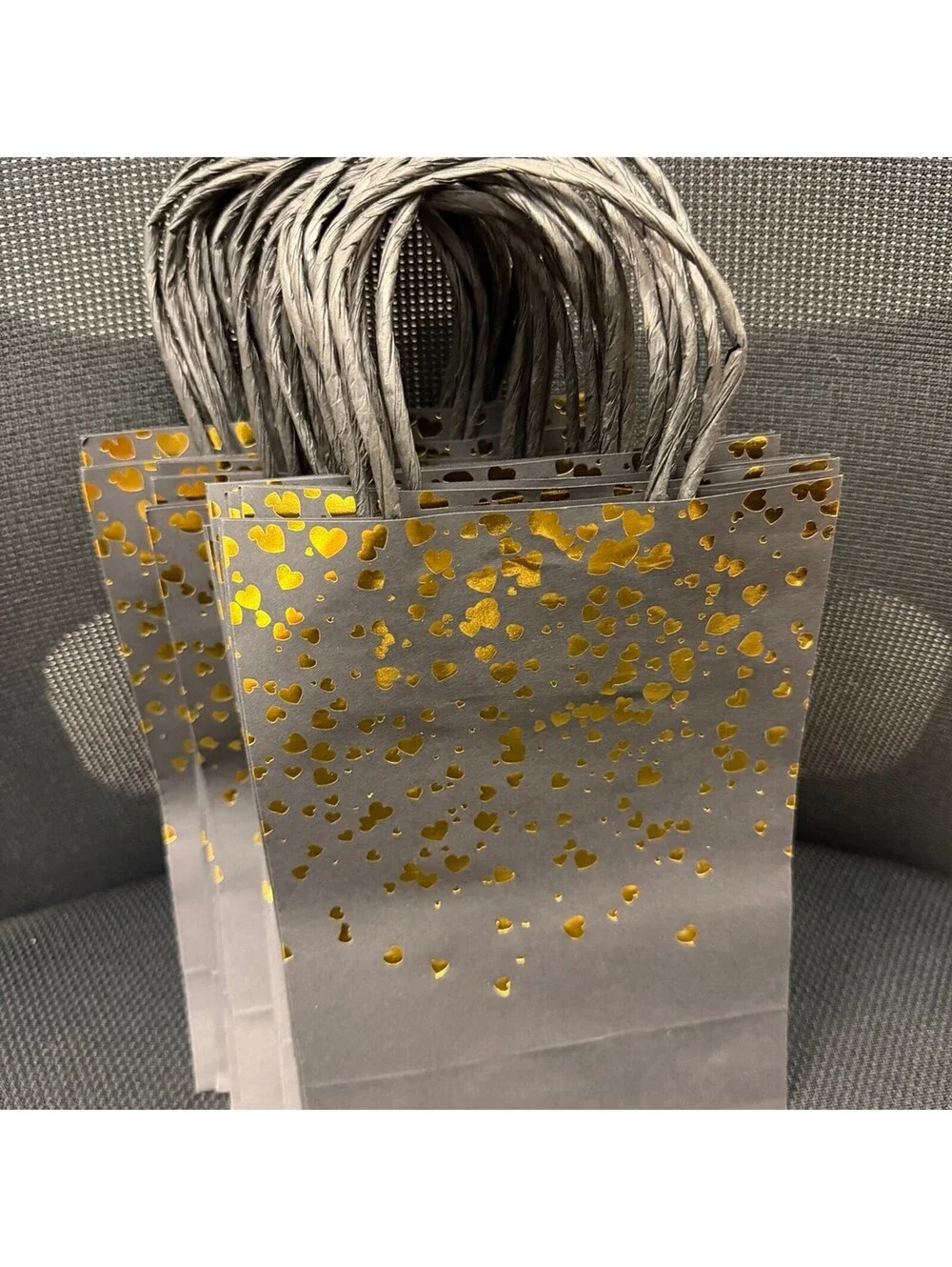 20 Black & Gold Kraft Paper Gift Bags with Handle, 5.9 x 3.1 x 8.3inch
